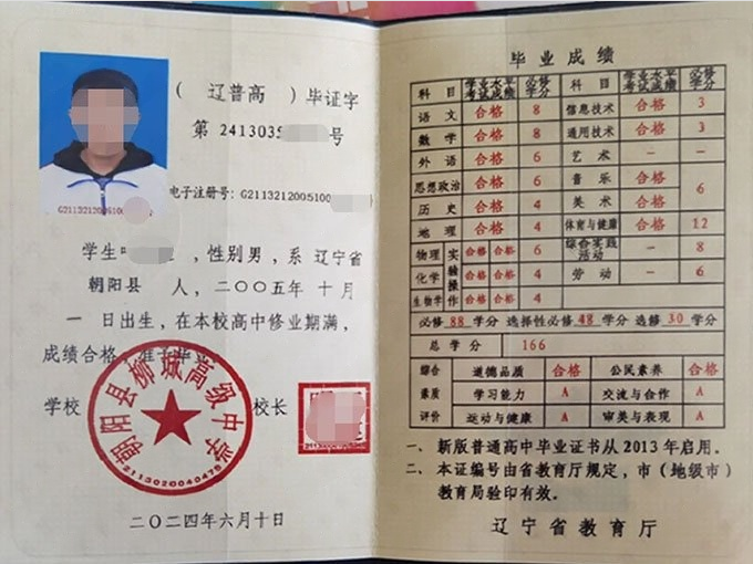 辽宁朝阳县柳城高级中学高中毕业证样本图片